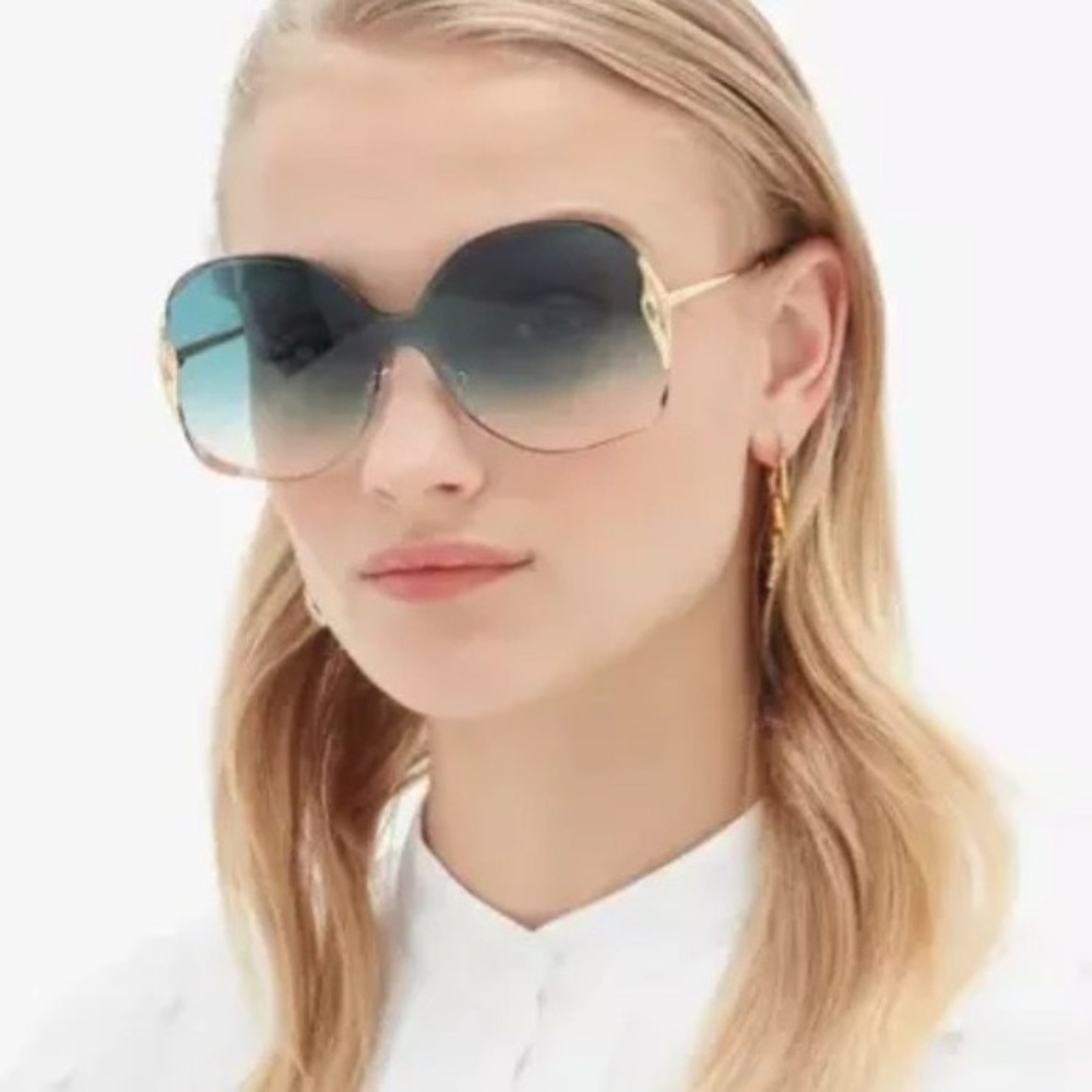 Chloe Curtis 59mm Gradient Turquoise Petrol & Gold Trim Butterfly Sunglasses